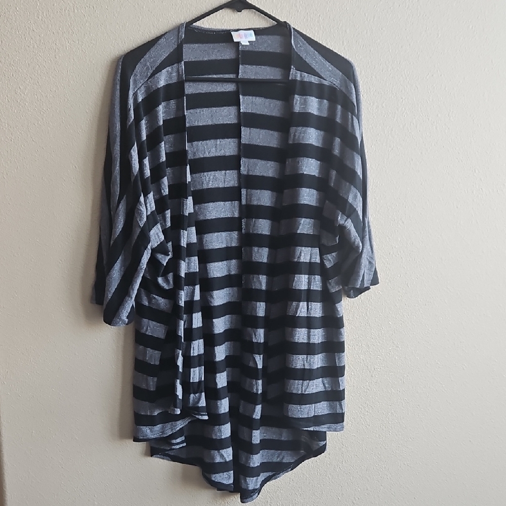 LuLaRoe Black and Gray Striped Open-Front Cardigan